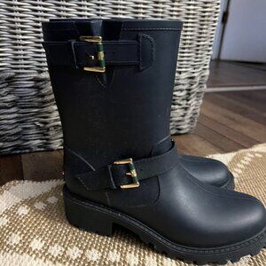 Tommy Hilfiger Navy Blue Rain Boots – Moto Buckle Lug Sole